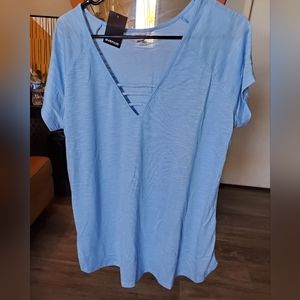 AVENUE plus size 3 Bar V-Neck Top - chambray blue size 16